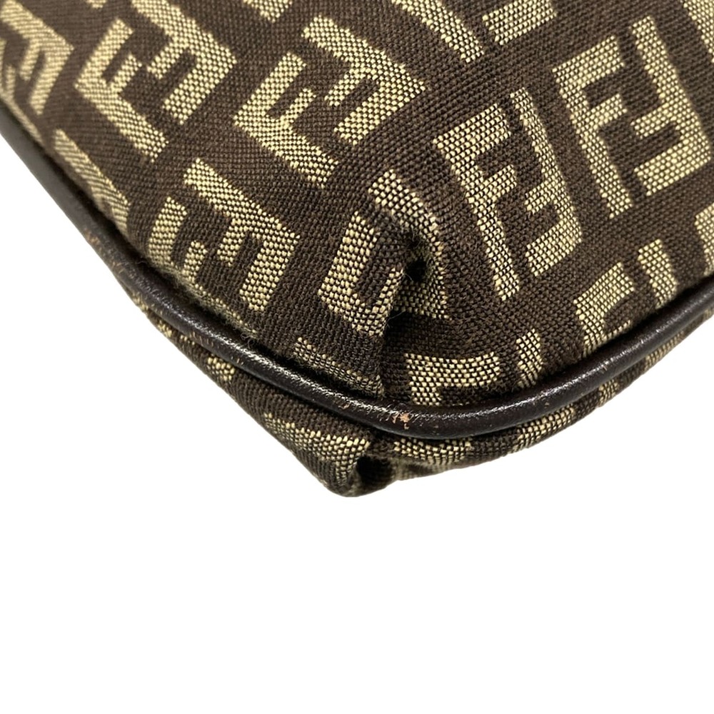 Fendi Zucchino Kamse Pochette Shoulder Bag 8BT075 Dark Brown Beige Jacquard - Picture 6 of 15